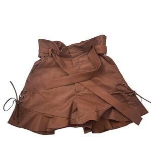 Marissa Webb belted lace up ruffle lamb leather shorts 4